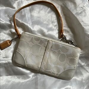 COACH Signature White / Cream Optic Wristlet with Leather Trim & Charm